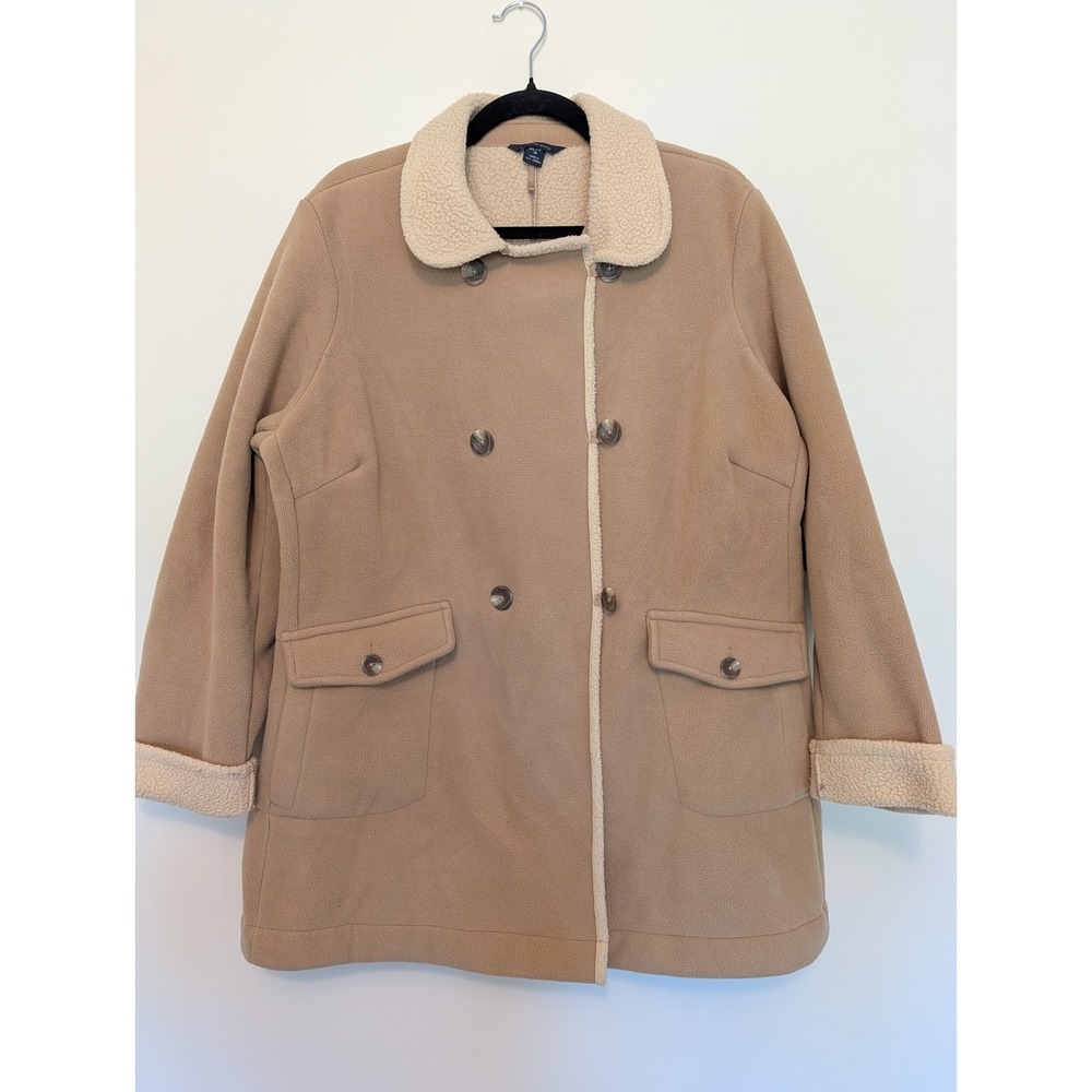 Lands' End Sherpa Fleece Lined Double Breasted Peacoat Tan Womens Size XL 18